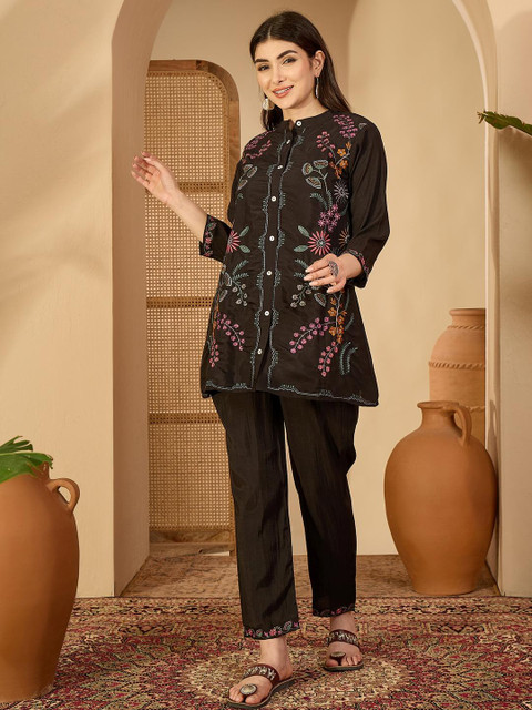 Sangria Black Embroidered Shirt Style Top with Straight Fit Trouser - Image 6