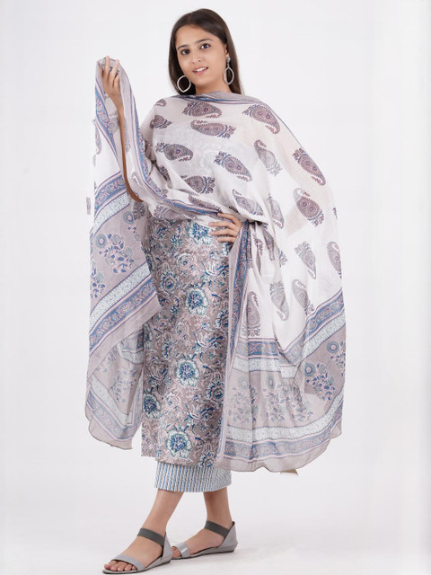Kwatchi Women Floral Printed Cotton Unstitched Dress Material - Image 3