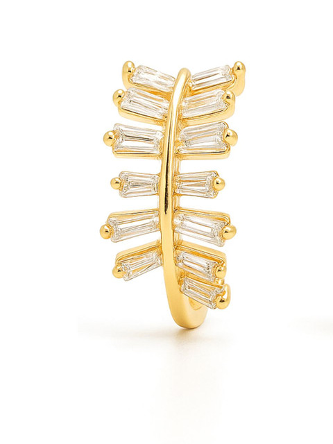 Bohey by KARATCART Gold-Plated American Diamond Studded Semi-Circular Half Hoop Earrings - Image 3