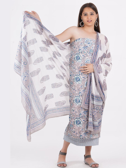 Kwatchi Women Floral Printed Cotton Unstitched Dress Material - Image 4