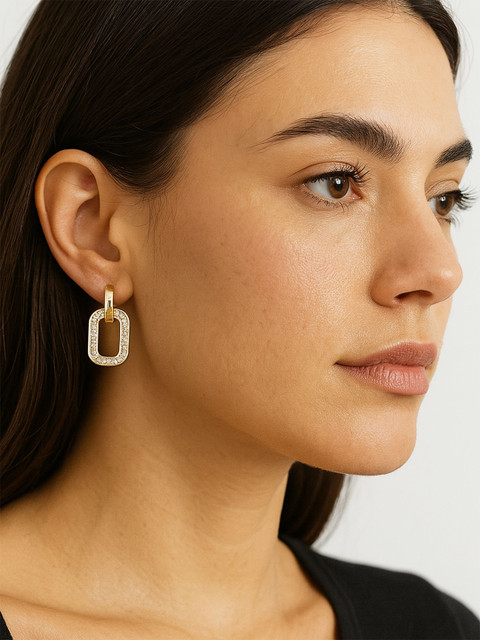 Bohey by KARATCART Gold-Plated American Diamond Studded Square Shaped Studs - Image 4