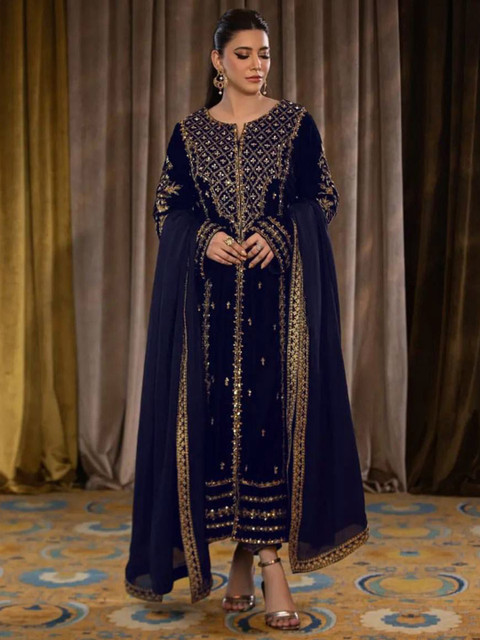 WAZIX Clothing Women Ethnic Motifs Embroidered A-Line Kurta with Trousers & Dupatta