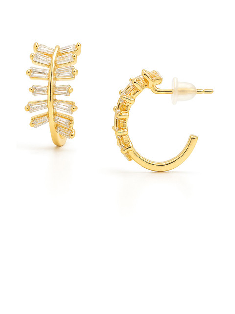 Bohey by KARATCART Gold-Plated American Diamond Studded Semi-Circular Half Hoop Earrings - Image 2