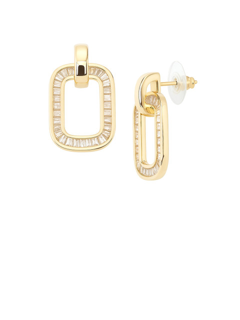 Bohey by KARATCART Gold-Plated American Diamond Studded Square Shaped Studs - Image 3