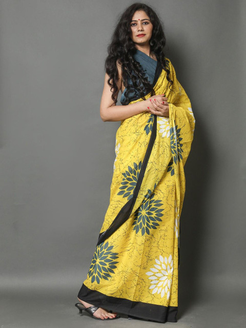 Dastkar Floral Pure Cotton Block Printed Saree