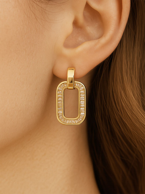 Bohey by KARATCART Gold-Plated American Diamond Studded Square Shaped Studs - Image 5