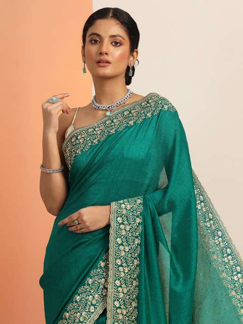 Libas Embellished Zari Saree With Blouse Piece
