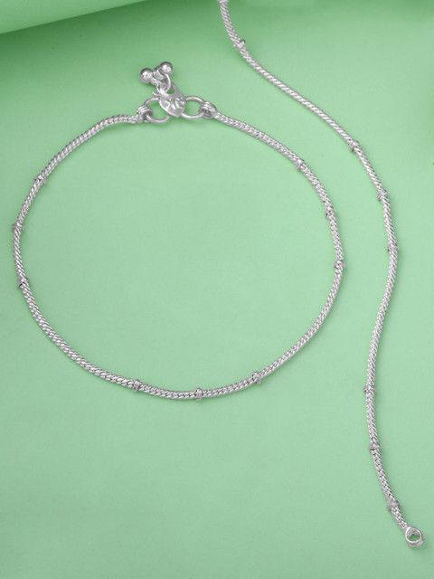 Estele Rhodium-Plated Ghungroo Beaded Anklets