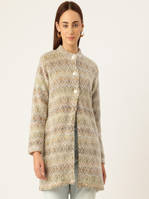 Monte Carlo Women Self-Design Knitted Single-Breasted Overcoat