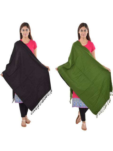 JAPROZ Women Pack Of 2 Green And Black Solid Dupatta