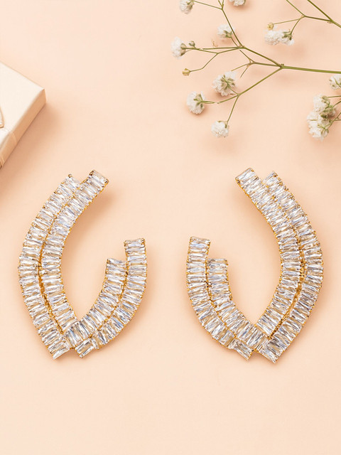 Bohey by KARATCART Gold-Plated American Diamond Studded Contemporary Shaped Studs