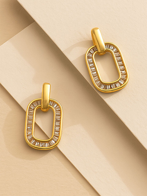 Bohey by KARATCART Gold-Plated American Diamond Studded Square Shaped Studs