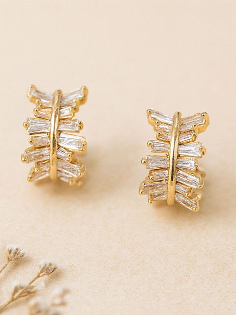 Bohey by KARATCART Gold-Plated American Diamond Studded Semi-Circular Half Hoop Earrings