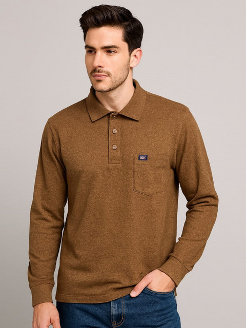 SANDPIPER Solid Polo Collar Pockets Cotton T-shirt