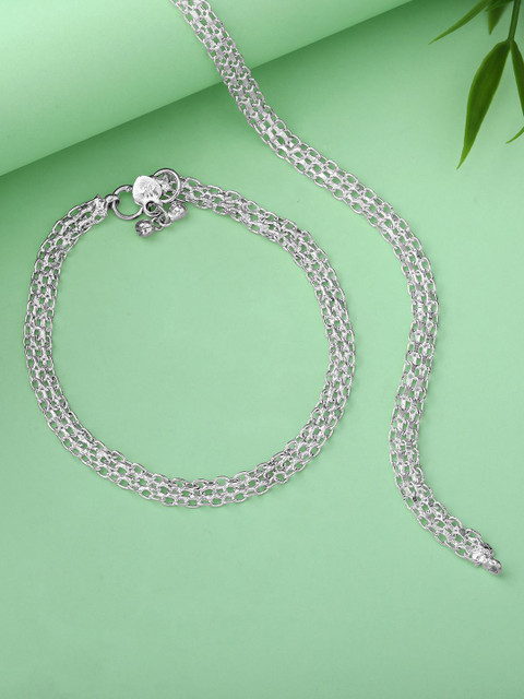 Estele Rhodium-Plated Ghungroo Beaded Anklets