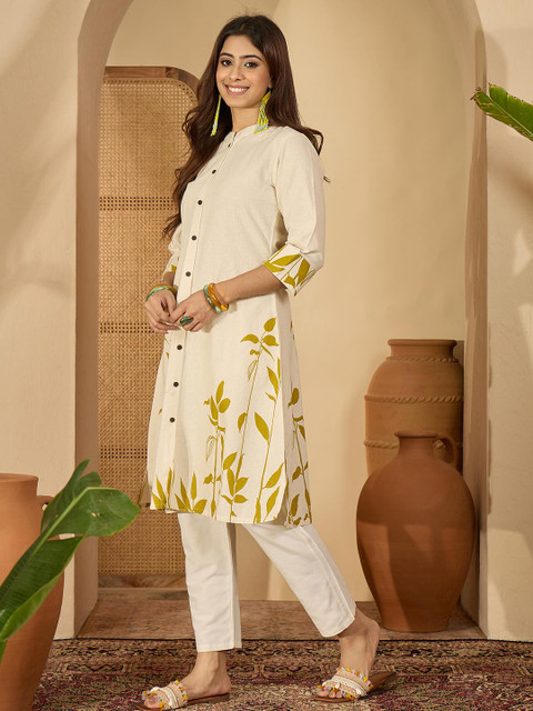 Sangria Women Off White Tribal Printed Thread Work Floral Kurta - Image 2