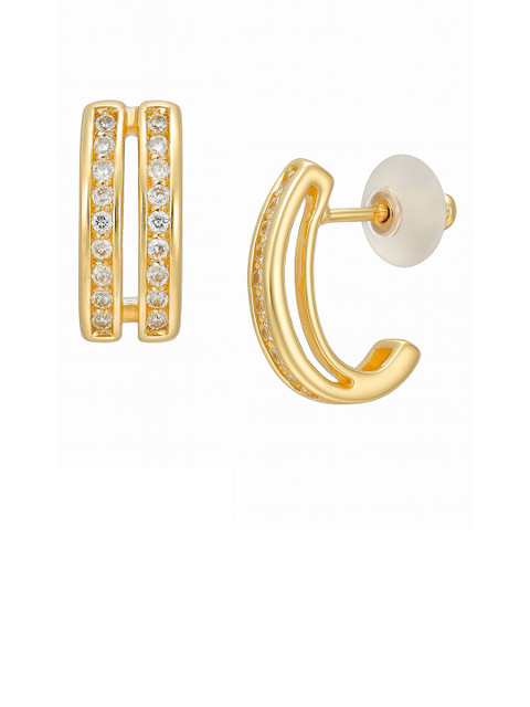 Bohey by KARATCART Gold-Plated American Diamond Studded Semi-Circular Half Hoop Earrings - Image 2