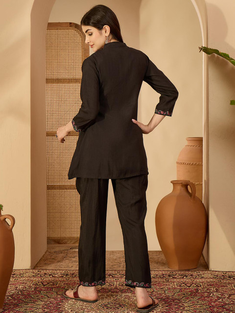 Sangria Black Embroidered Shirt Style Top with Straight Fit Trouser - Image 4