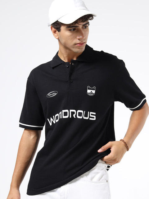 glitchez Men Typography Printed Polo Collar T-shirt