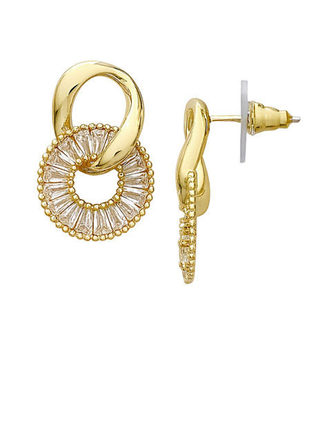 Bohey by KARATCART Gold-Plated American Diamond Studded Circular Shaped Drop Earrings - Image 3