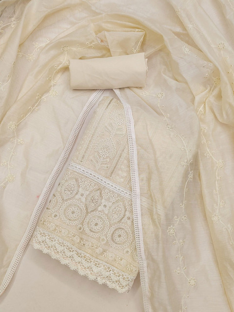 Nayanthara Trends Floral Embroidered Thread Work Chanderi Silk Unstitched Dress Material