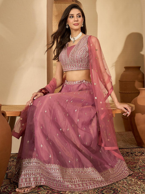Sangria Women Embroidered Sequinned Ready to Wear Lehenga & Blouse Set