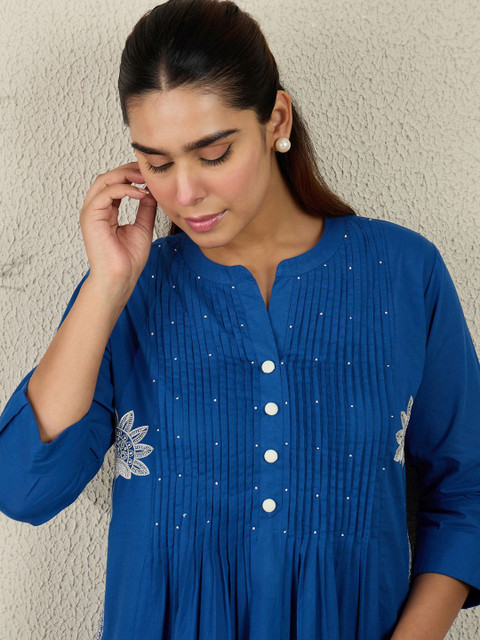 Indo Era Women Ethnic Motifs Printed Cotton A-Line Kurta with Trousers