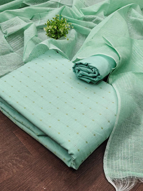 KALINI Women Sea Green Woven Design Geometric Dress Material