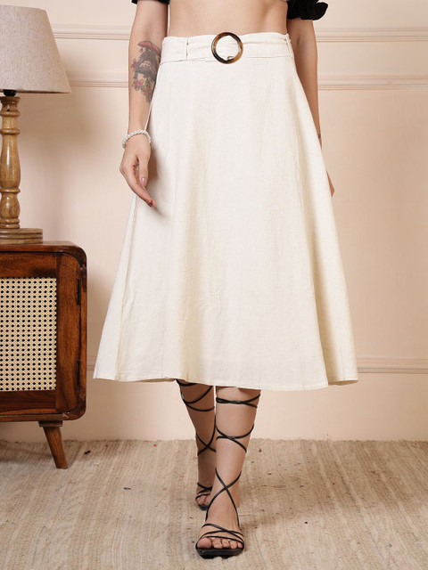 Rue Collection Mid Rise Belted A-Line Midi Skirt