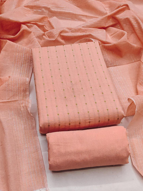 KALINI Women Peach Woven Design Geometric Dress Material