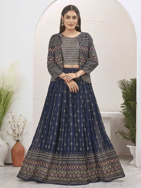 CHANSI Embroidered Zari Ready to Wear Lehenga & Crop Top & Jacket