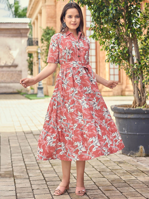 SARINKU Ethnic Motifs Printed Fit & Flare Midi Dress