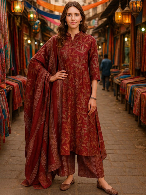 Lookmark Women Floral Printed A-Line Kurta with Palazzo & Dupatta