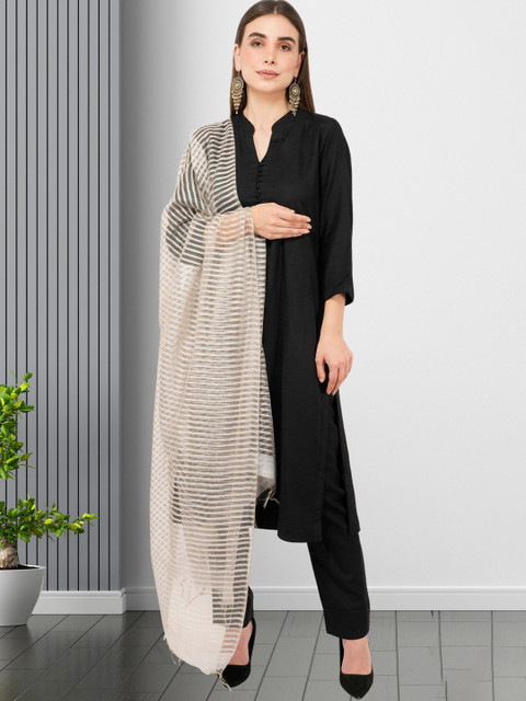 Rhe-Ana Taupe Striped Art Silk Dupatta