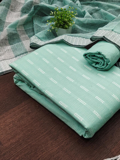 KALINI Women Sea Green Woven Design Geometric Dress Material