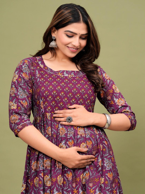 Style Heaven Floral Printed Pure Cotton Maternity Anarkali Kurti
