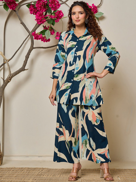 Banwaree Printed Shirt Collar Shirt With Trousers