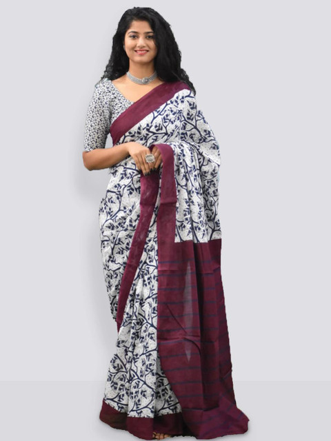 Lovwear White Pure Cotton Sarees