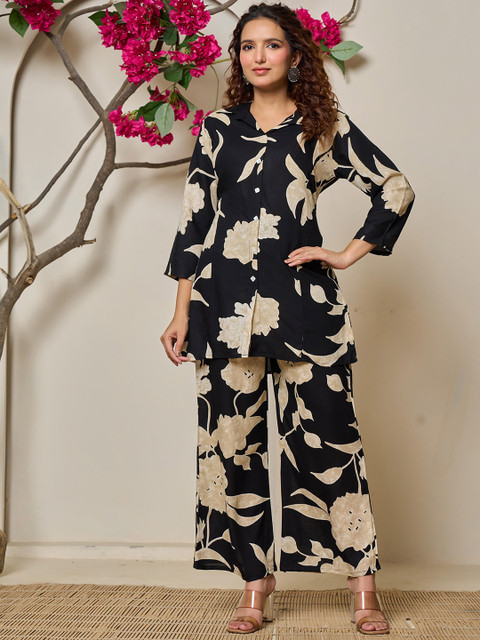 Banwaree Printed Shirt Collar Shirt With Palazzo