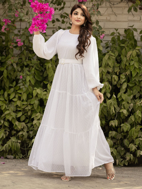 SARINKU Women Self Design Georgette Fit & Flare Maxi Dress