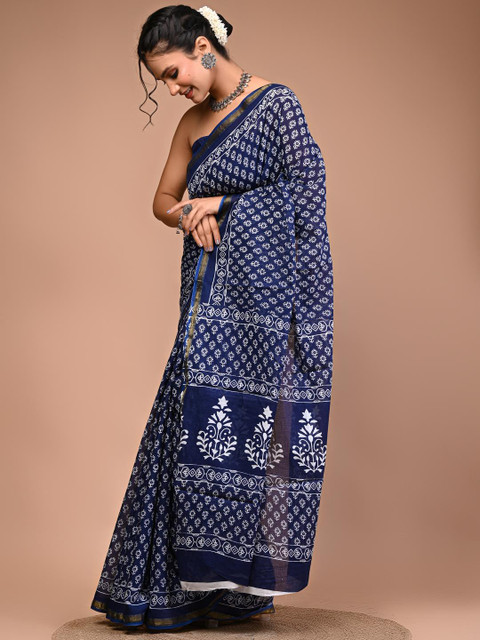 Lovwear Blue Pure Cotton Sarees - Image 3