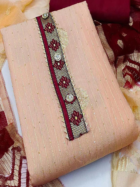 Peachmode Women Peach Woven Design Floral Dress Material