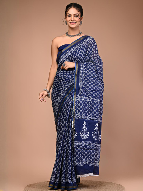 Lovwear Blue Pure Cotton Sarees