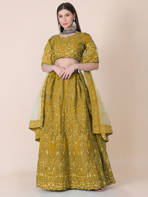 Warthy Ent Embroidered Thread Work Semi-Stitched Lehenga & Unstitched Blouse With Dupatta