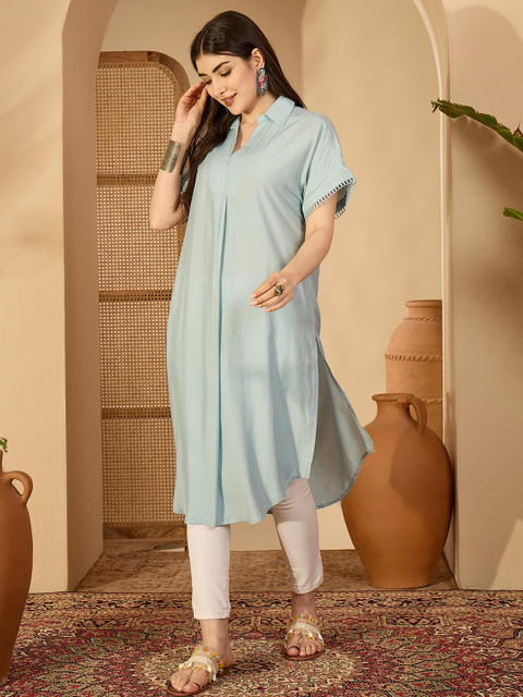 Sangria Women Blue Blended Kurtas