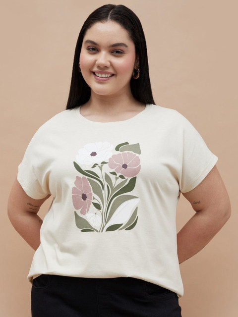 Nexus by Lifestyle Women Plus Size Floral Printed Round Neck Cotton T-shirt