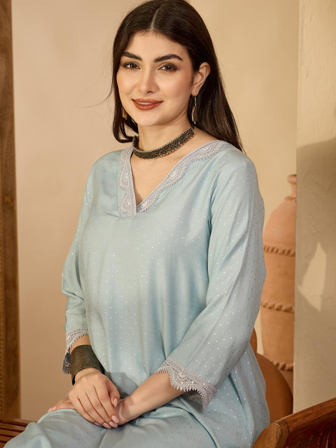 Sangria Women Blue Blended Kurtas