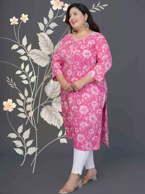 MEHKFAB Plus Size Floral Printed Straight Kurta - Image 3