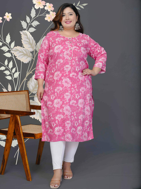MEHKFAB Plus Size Floral Printed Straight Kurta