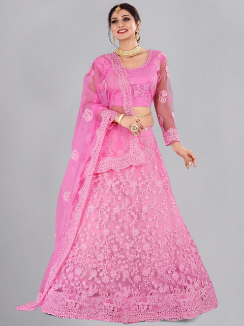 Warthy Ent Embroidered Thread Work Semi-Stitched Net Lehenga & Blouse With Dupatta - Image 5